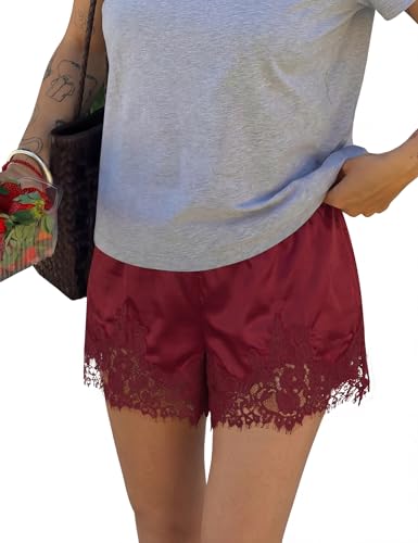 Coral Red Lace Trim Shorts