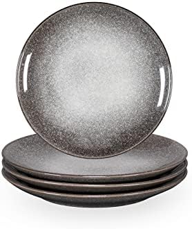 HENXFEN LEAD Ceramic Dessert Plates 8 Inch - Dinner Salad Plates Set of 4, Round Serving Dishes for Appetizers, Snacks - Stoneware Dinnerware Set Kitchen Dishwasher, Microwave Safe (Grey)