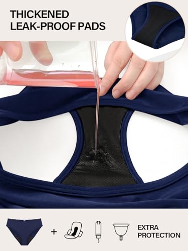 Ocean Blues Damen Perioden Bikini Unterteil Auslaufsicher, Nahtlos Badeanzug Bottom mit Eingebauter Slipeinlage für Schwimmen, Strand, Urlaub, Marineblau, Größe M