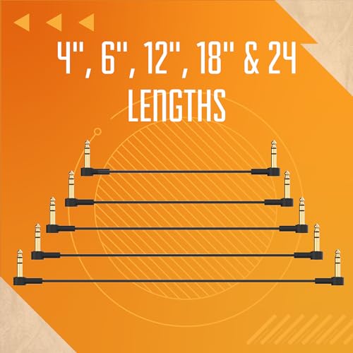 Image of Rock Stock 1 /4 inch Stereo TRS Flat Patch Cables - 6 inch Ultra-Thin, Right Angle, Low Profile, Gold Plated, Braided Shielding - Maximize Pedalboard Space, Eliminate Noise, Connect Guitar Effects Pedals