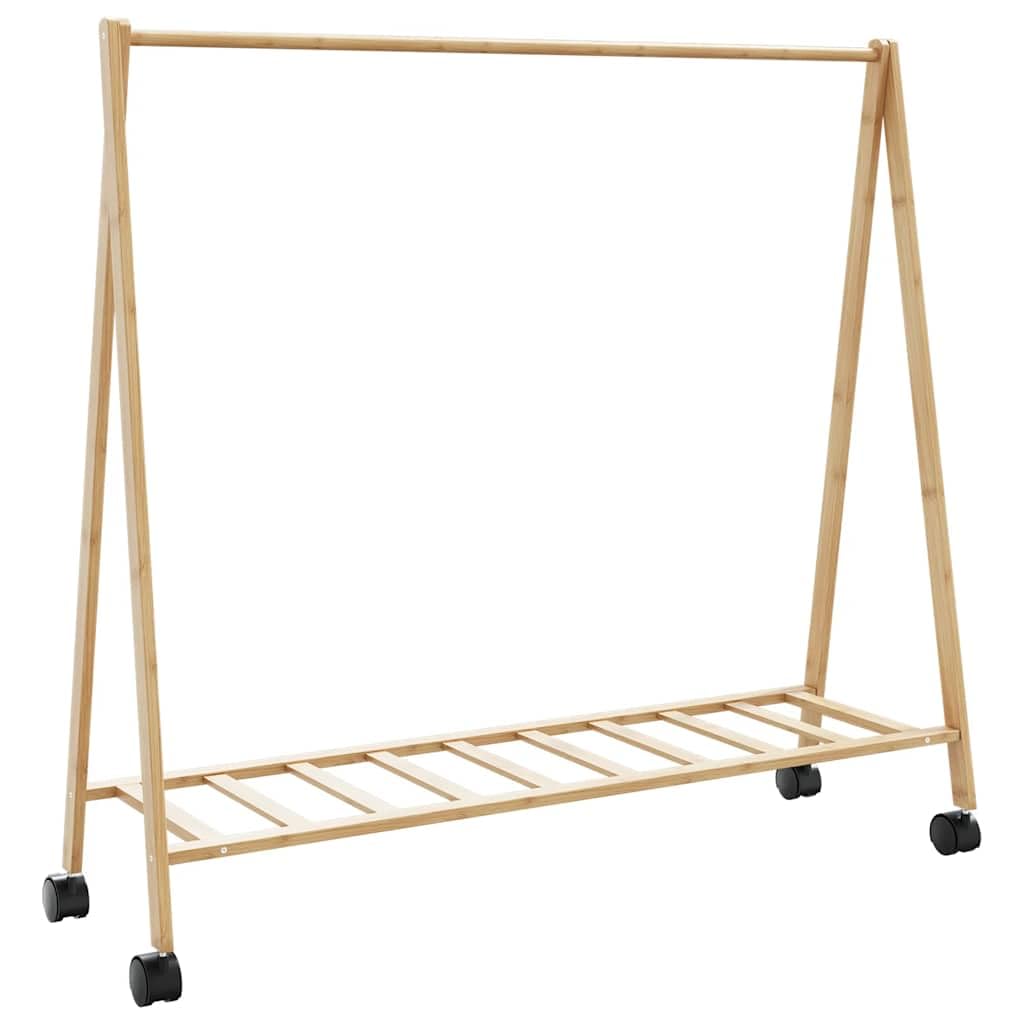 vidaXL Clothes Rack with Shelves and Wheels 106x34x106.5 cm Bamboo, coat rack, coat rack with shelf, clothing rack with wheel, clothes hanger rack