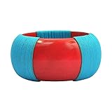 Gaiety Sutra - Handmade Natural Saffron Teak high gloss Barberry Red wood bangle with cyan blue thic