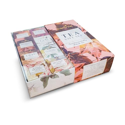 Charbrew Autumn Floral 16 Box Assortment Tea Gift Set - 16 Mesh Teabags 8 Mix Tea Blends Including Classic & Herbal/Fruit