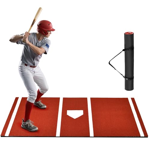 Sturdum Batting Mat 6 x 4 FT Baseball Softball Hitting Mat for Batting Stance Practice Batters Box Turf Mats with Home Plate Non-Slip Baseball Cage Mats for Outdoor Indoor with Carry Strap