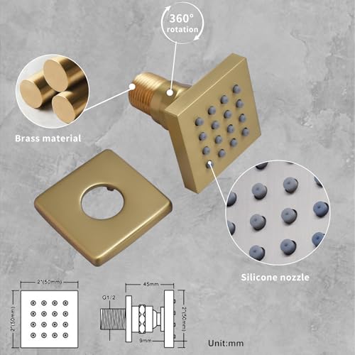 WHSHOWER Shower Faucet Set Brushed Gold With Body Jets And Hand Shower 5 Ways Temperature Display Valve Rainfall shower system With Waterfall Bathtub Shower Faucet 12 & 8 inch Dual Top Shower Head Set
