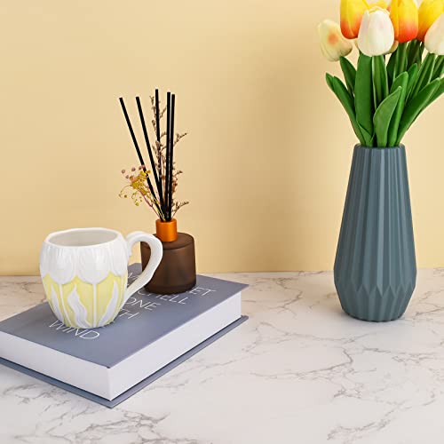 Koythin Ceramic Coffee Mug, Cute Creative Embossed Tulip Cup Unique Design For Office And Home, Dishwasher And Microwave Safe, 13.5Oz/400Ml For Latte Tea Milk (Lemon Yellow) #TOP3