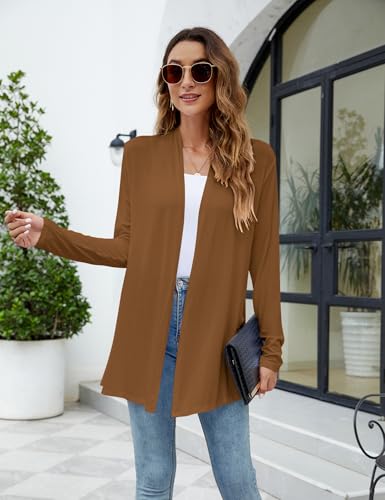 Newchoice Womens Long Sleeve Dressy Casual Lightweight Cardigans Soft Drape Open Front Cardigan Sweaters Jackets Dusters (Camel, XL)