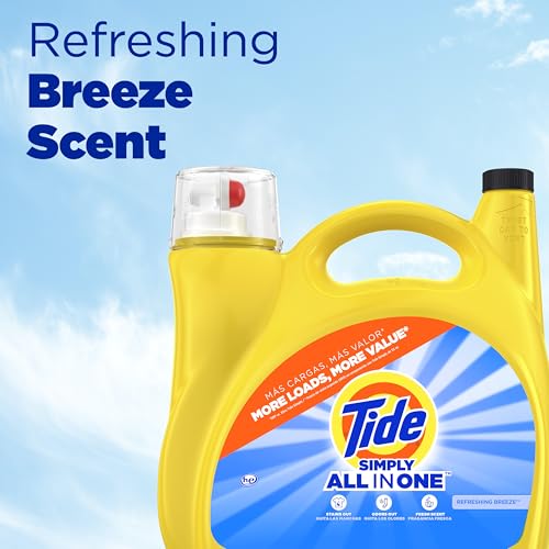 Image of Tide Simply Liquid Laundry Detergent, Refreshing Breeze Scent, 138 Loads, 182 fl oz, All-In-One Detergent