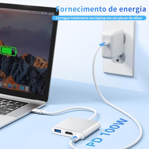 Adaptador USB-C para HDMI 4K, USB 3.0, Carga PD Rápida, Compatível com MacBook, Thunderbolt 3, Samsu