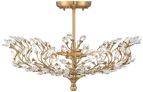 Vienna Full Spectrum Brielle Modern Ceiling Light Semi Flush Mount 4-Light Fixture 18 1/2" Wide Brass Metal Clear Crystal Glass For Bedroom Kitchen Living Room Family Hallway Bathroom House Dining #TOP4