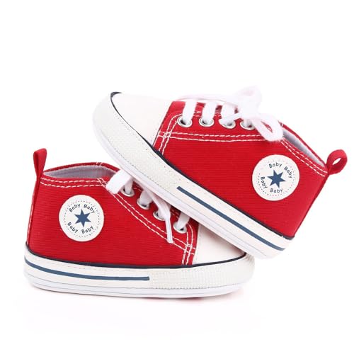 Image of Unisex Baby Boys Girls Shoes, Newborn Infant Non-Slip Canvas Denim High Top Sneakers, Toddler First Walkers Shoes