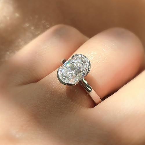 BERRICLE Sterling Silver Solitaire Wedding Engagement Rings for Women, 1.8 Carat Half Bezel Set Oval Cut Cubic Zirconia CZ Ring by BERRICLE - Image 5