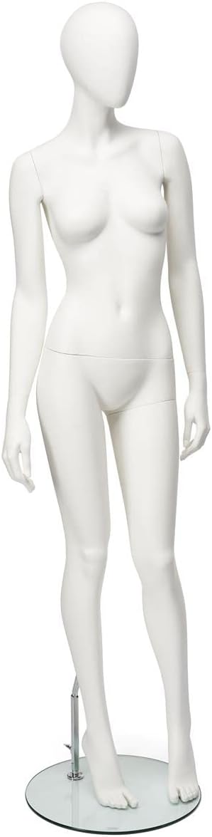 Displays2go Female Full Body Mannequin with Glass Base, Abstract, Standing Pose - Multiple Colors (SMFMNECO1W)