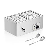 ROVSUN 21QT Electric Commercial Food Warmer, 2-Pan Steam Table 10.6 QT/Pan Stainless Steel Bain Marie Buffet Countertop with Temperature Control & Lid for Parties, Catering, Restaurants 110V