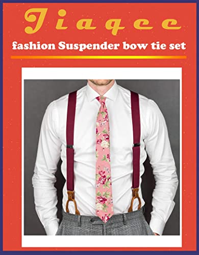 Jiaqee Red Suspenders And Bow Tie For Men And Women Y-Shaped Heavy Duty Back Suspenders & Bowtie Set #TOP6