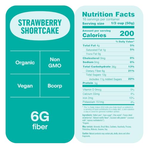 Image of Chialove Organic Overnight Chia with Oats Strawberry Shortcake | 28 oz Bags - 2 Pack | Rich in Fiber & Protein, Vegan, Non-GMO | Ready to Eat Breakfast