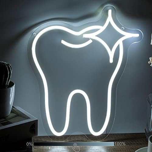 Moodlion Neon Sign Tooth Decor Dental Office Light up Assistant Accessories Decoration, Dimmable LED Neon Signs Smile Wall Art, Neon Dentist Balloon Dental Office Decor Lights