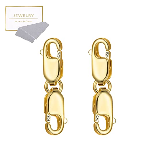 Bracelet Extender Gold Necklace Clasps And Closures 14K Gold Plated 925 Sterling Silver Double Lobster Clasp Double Claw Connector For Diy Jewelry Making（2Pcs） #TOP5
