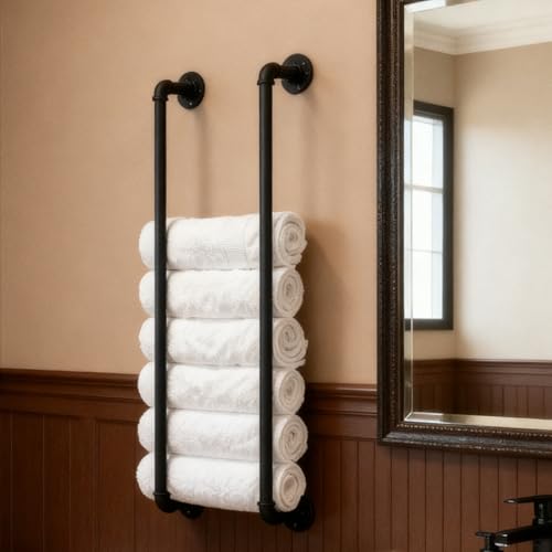 JIANZHUO Towel Racks for Bathroom Wall Mounted 36 Inch,Industrial Pipe Storage Organizer Towel Holder(Black)