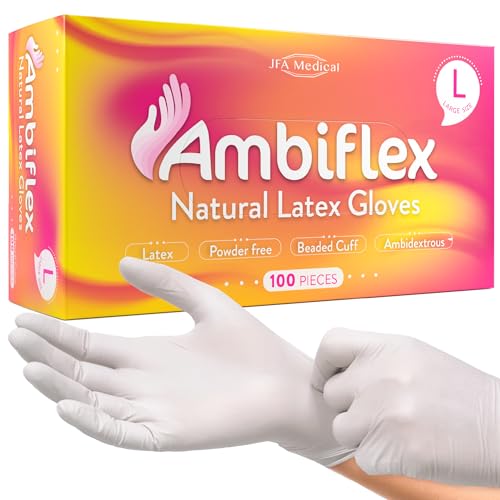 JFA Medical Disposable Powder Free Natural Latex Gloves - Box of 100 (Large)