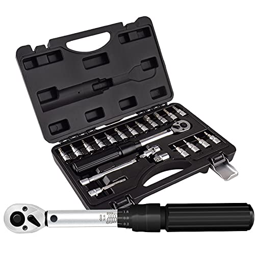 Drehmomentschlüssel Satz 1/4 Zoll Antrieb, 2-20 Nm Drehmomentschlüssel Mit Umschaltknarre Und Verlängerung, ± 3% Fehlergenauigkeit Mit 3/8 Adapter, Innensechskant Hex Und Torx Bits