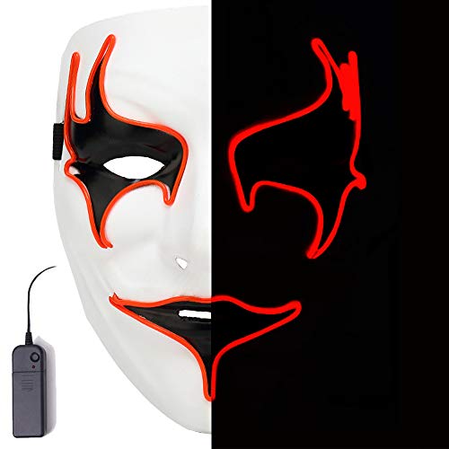 AnseeDirect Masque Halloween Horreur Masque Lumineux avec Lumière De Fil EL 4 Modes Réglables Matériau ABS Durable pour Halloween Carnaval Mascarade Fête
