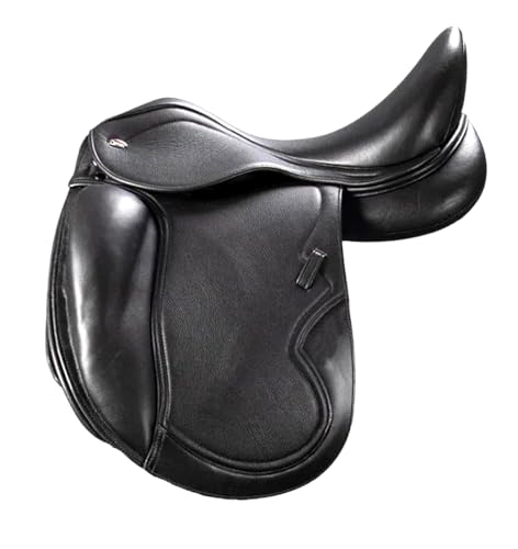 Sazaar Tack English Dressage Selle de cheval en cuir de vache avec revêtement intégral Noir 33 cm à 48,3 cm (siège de 40,6 cm)