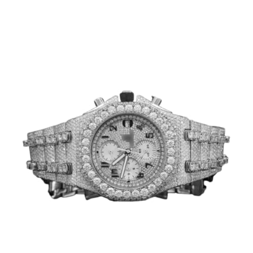 Tricex Luxury Moissanite Diamond Watch for Men – Automatic Movement, Iced-Out Full Stone Design, Gold/Rose Gold/Silver Premium Wrist Watch (Silver)