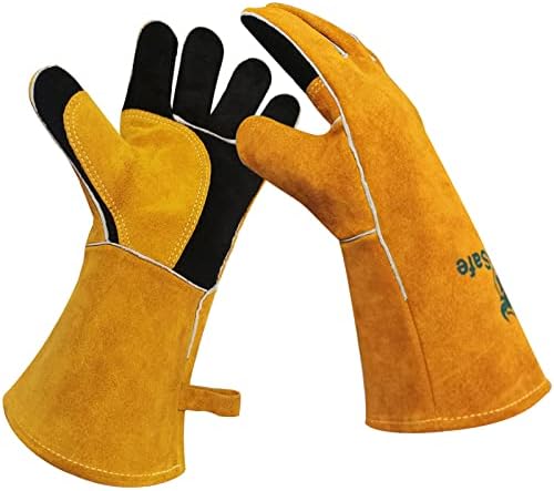 PerfeSafe Welding Gloves, 932℉ Heat Fire Resistant Gloves, Leather Welding Gloves for Stick/Tig/Mig/Forge, Mitts for BBQ,Oven,Grill,Fireplace,Stove,Animal Handling Gloves with Soft Lining