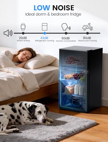 Image of COWSAR 2.5 Cu.Ft Mini Compact Refrigerator with Freezer, Double Reversible Door with 2 Removable Shelves, Commercial Drink Fridge for Bedroom, Office, Kitchen, Dorm, Black