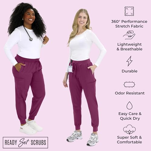 Image of READY SET SCRUBS - Scrub Pants for Women - 2 Pack - Cargo Jogger Pants Set with 8 Pockets - Yoga Waistband - Soft & Stretchy