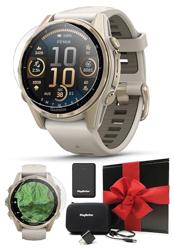 Garmin Fenix 8 AMOLED Sapphire (43mm, Soft Gold/Dark Sandstone) Multisport GPS Smartwatch Gift Box Bundle - 1.3