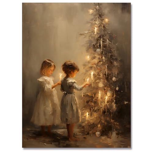 Huabsad Stampa artistica da parete vintage con albero di Natale, stampa su tela, regali di Natale per bambini, decorazione da parete estetica per la stanza di Natale, poster rustici invernali, 30,5 x