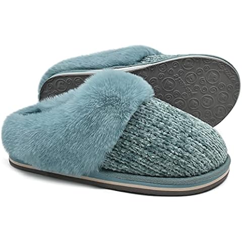 jiajiale Womens Fluffy Slippers Ladies Cozy Mule Chenille Plush Lined House Shoes With Thick Cushion Yoga Foam Non Slip Sole for Indoor Outdoor Cover