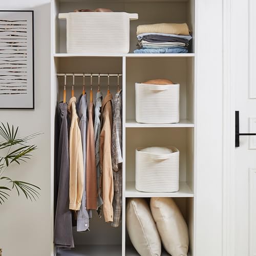 image for OIAHOMY Storage Basket for Shelves, Woven Cotton Rope Baskets for orga