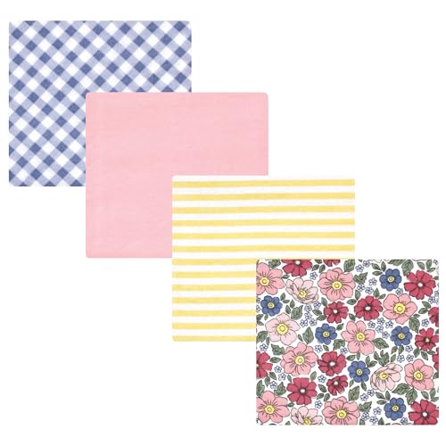 Image of Hudson Baby Unisex Baby Cotton Poly Flannel Receiving Blankets, Pink Blue Pretty Floral, One Size