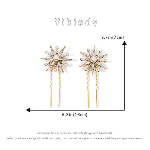 Yikisdy Brides Wedding Hair Pins Gold Bridal Hair Pieces Pearl Hairpin Floral Bride Hair Accessories For Women And Girls (Pack Of 2) #TOP1