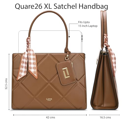 Image of Lavie Luxe Women's Quare26 Extra Large Laptop Satchel Bag | Upto 14 Inch | Satchel Handbag for Work | Ladies Purse | Stylish Shoulder Bag | Gift for Women