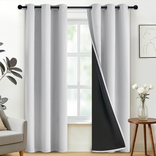 SimpleHome White 100% Blackout Curtains Room Darkening Living Room 84 Inch