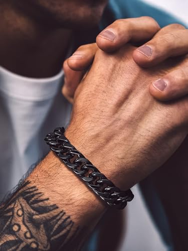 Bandmax Black 8MM Wide Cuban Link Chain Bracelet for Men Women Stainless Steel Black Polished Curb Hand Chain Wristlet 7.5 Inch Gift for Grandson Son Friend4