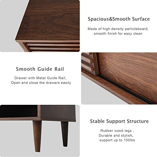 Alohappy Mid-Century Modern TV Stand for 65 Inch TVs, Wood Entertainment Center TV Console Table with Storage Drawer and Open Shelves, Stylish TV Cabinet for Living Room/Bedroom, Brown 59\"