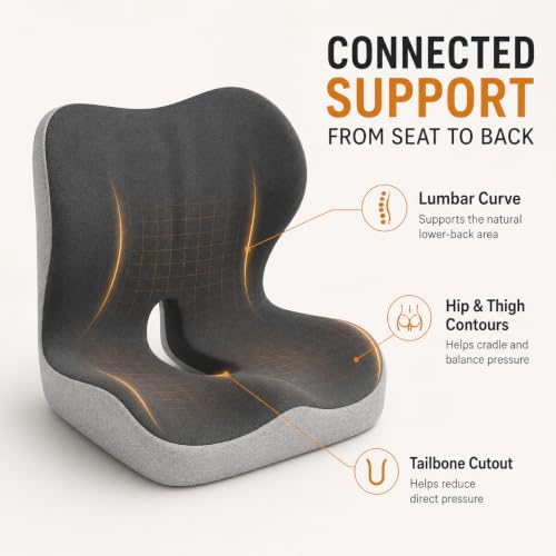 Kurbetts Ergonomic Memory Foam Seat Cushion for Tailbone Pain Relief, Suitable for Office Home Chair, Car and Wheelchair (Black(Oversized)) — view 2