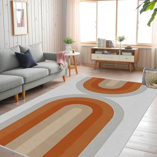 LKTRYFAM Khaki Rainbow Rugs for Living Room, 5x7 Washable Area