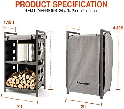 Solo Stove Station with UV Coated Cover | Aluminum Firewood Rack for Fire Pits, Patio Logs, and Outdoor Tools, Two Shelf Organization Log Rack, Dimensions: 133,3 x 87,6 x 60,9 cm, 21,3 kg, Grey