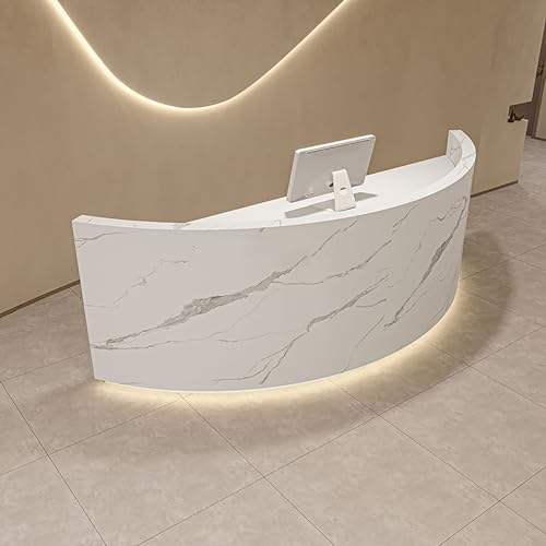 BK&MF 受付カウンター LEDライト付き,木製 カウンターテーブルおしゃれ スリムロック引き出し組み立てが簡単小規模店舗のレジ企業フロントデスク 美容室 アパレルショップ オフィス受付台,F,150x60x100cm(59x24x39inch)