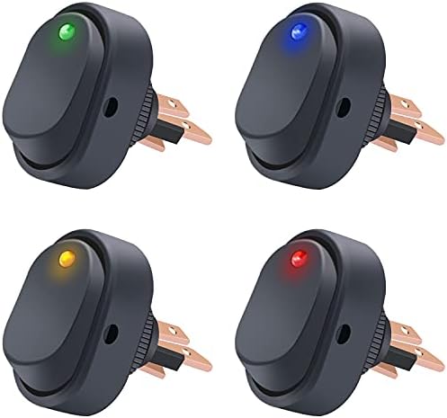 Twidec/4Pcs LED Lighted Rocker Switch Toggle 12V 30A SPST 3 Pin On-Off 4 Colour Round Dot Switch for Car Boat Marine ASW-20D-4C