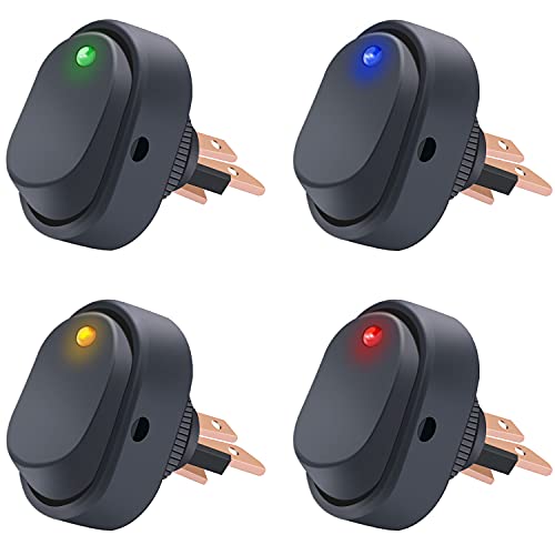 Twidec/4Pcs Led Lighted Rocker Switch Toggle 12V 30A Spst 3 Pin On-Off 4 Colour Round Dot Switch For Car Boat Marine Asw-20D-4C #TOP16