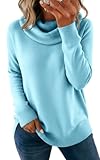 Cowl Neck Sweater for Women, Cute Cozy Fall Tunic Sweaters Dressy, Trendy Casual Long Sleeve Knit Pullover Tops, Christmas Holiday Going Out Work Sweaters 2025(Light Blue, Large)