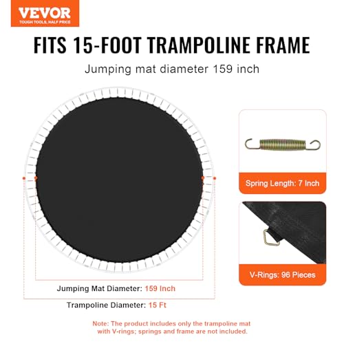 VEVOR Replacement Trampoline Mat, Jumping Mat Fits 15ft Frame, Universal Jumping Mat for 15ft Round Trampoline, Reinforce UV-Resistant Mat with Spring Tool & Durable V-Rings, Fit 7" Spring Length by VEVOR - Image 2