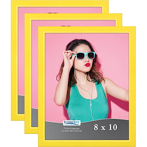 Icona Bay 8X10 Picture Frames (Yellow, 3 Pack), Colored Solid Wood Scandinavian Style Frames For Photo, Pizzazz Collection #TOP16